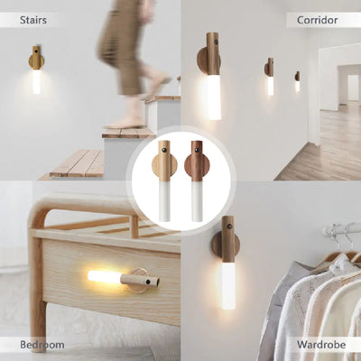 LED USB Wireless Wood Stick Night Light Warm Motion Sensor Wall Lamp