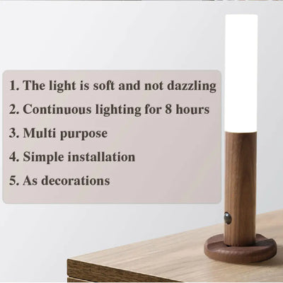 LED USB Wireless Wood Stick Night Light Warm Motion Sensor Wall Lamp